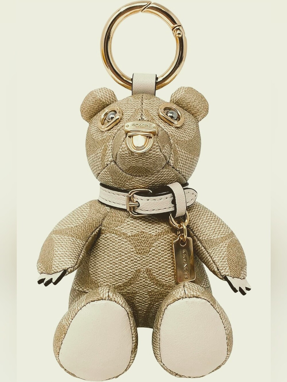 Coach Signature Coated Canvas Bear Bag Charm Light Khaki Style No. CI012